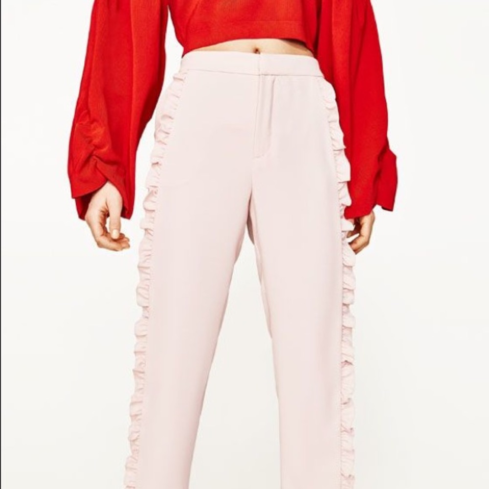 Zara Pink Trousers with Ruffles - Picture 3 of 7